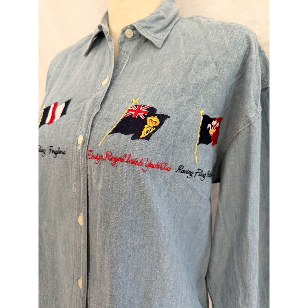 Vintage Coastline Button Down Womens Blue Embroidered Nautical Chambray Medium - Picture 3 of 8
